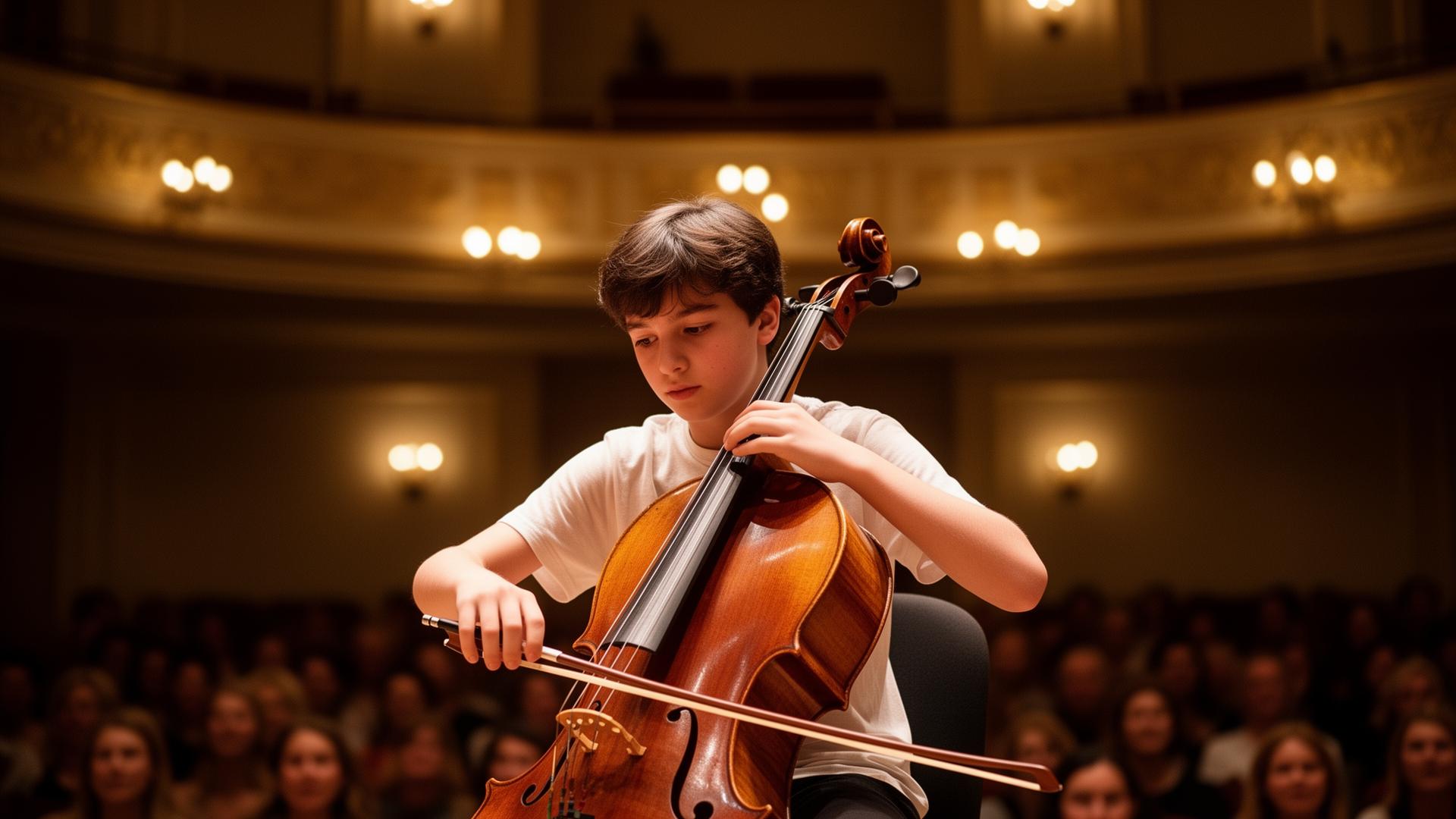 Young cellist performing